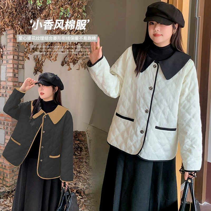 Женская одежда больших размеров Inno, теплая хлопковая куртка в стиле Chanel, новая зимняя куртка с цветными вставками и отложным воротником, омолаживающая, 341725