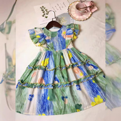 網紅2023夏季韓版中小童童裝潮范印花棉無袖連衣裙兒童裙