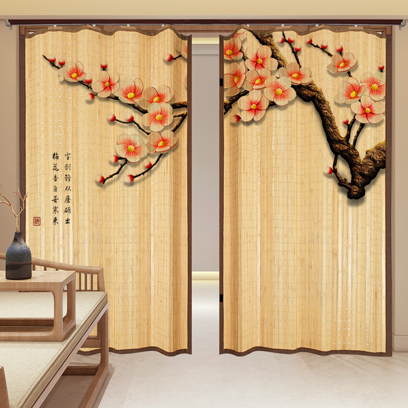 Wholesale bamboo door curtain sliding door curtain curtain partition curtain shading sunshade balcony room shop door curtain folding moving