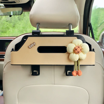 Car tissue box/set Back Multi-Functional Storage Box Cartoon - no-specifications-light-yellow-sunflower-beige-chair-back-double-water-cup-storage-box