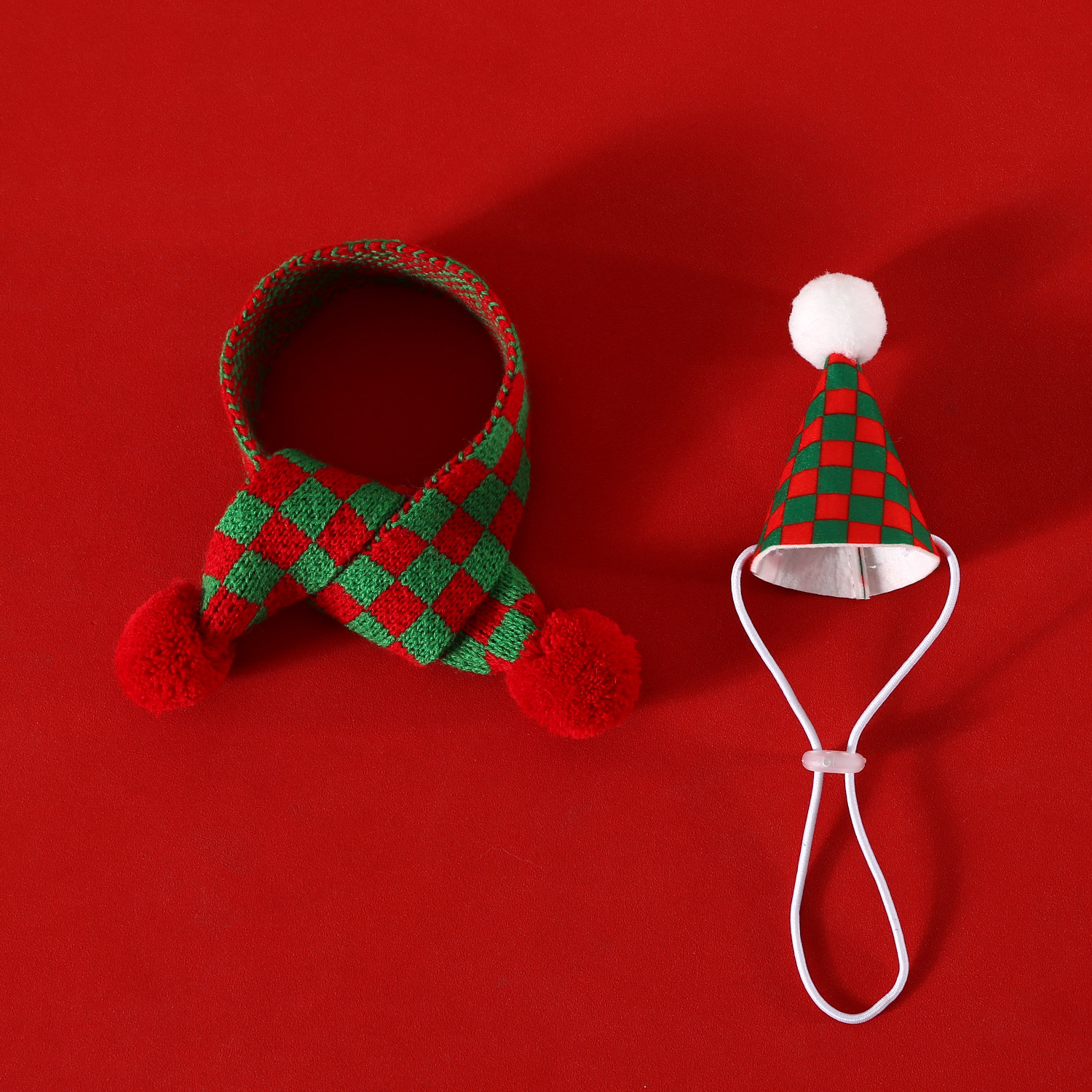 2024 mascotas set de Navidad gatos perros de madera cuadrilátero copo de nieve lana bufandas cuello gorra de pelo tridimensional toque