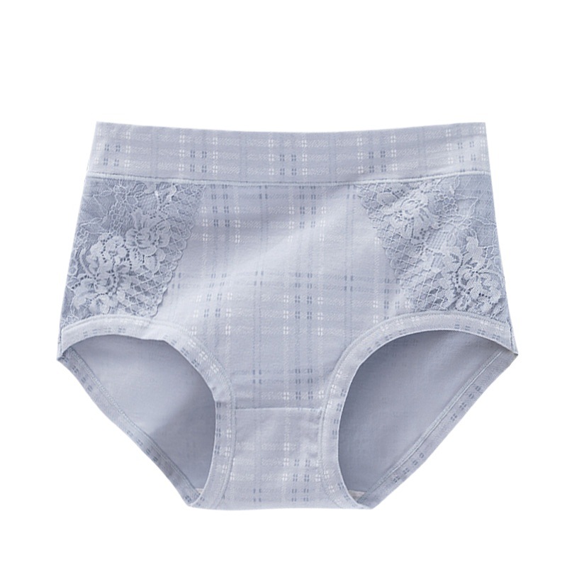 Las madres de mediana edad y de edad avanzada Plaid jacquard ropa interior de algodón puro cintura alta vientre contrayendo bolsa de cadera más tamaño cómodo Algodón puro antibacterial entrepierna ropa interior