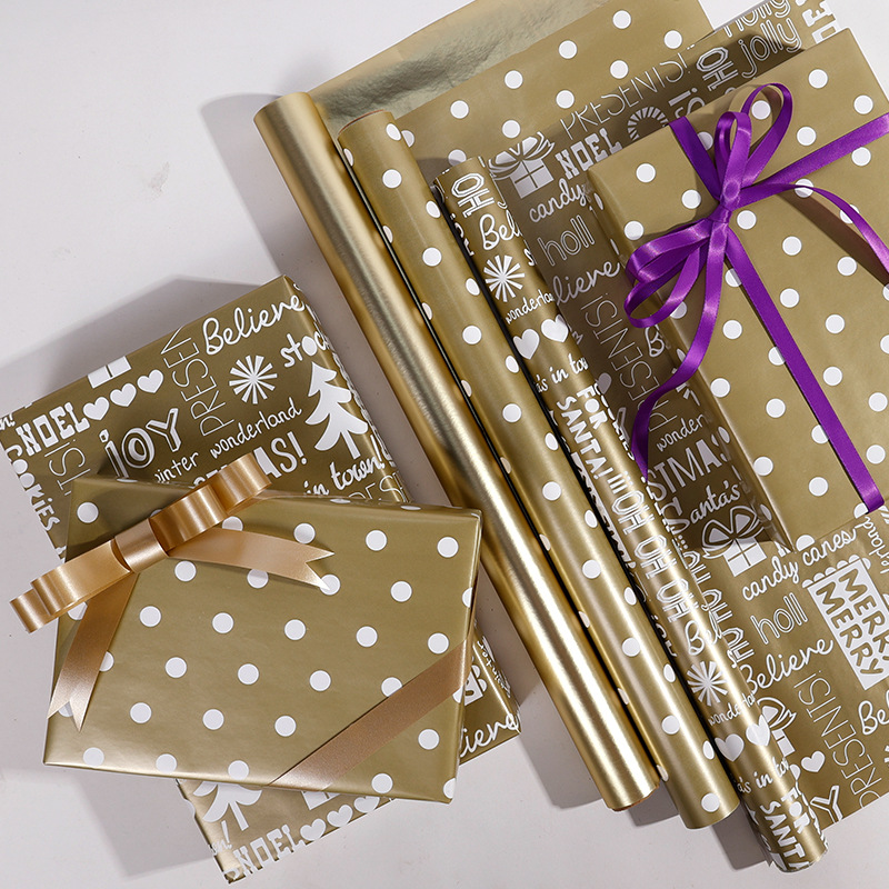 Amazon venta caliente de puntos dorados de Navidad papel de embalaje regalo de cumpleaños regalo DIY paquete de papel de libro al por mayor