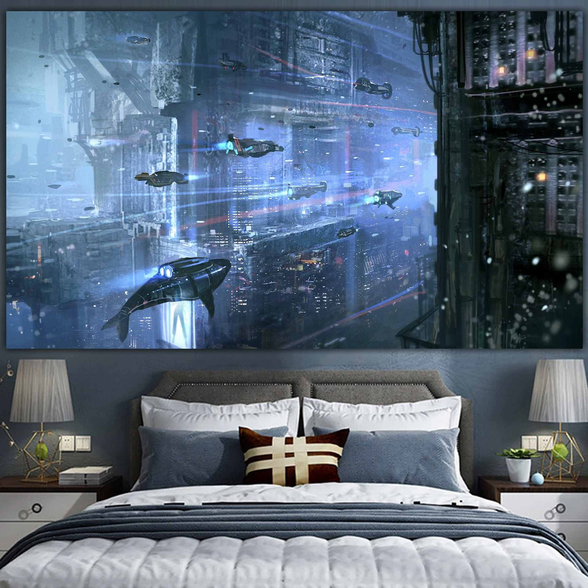 Постер cyberpunk неоновый город, размеры 38×65 см, 85×155 см, 110×200 см
