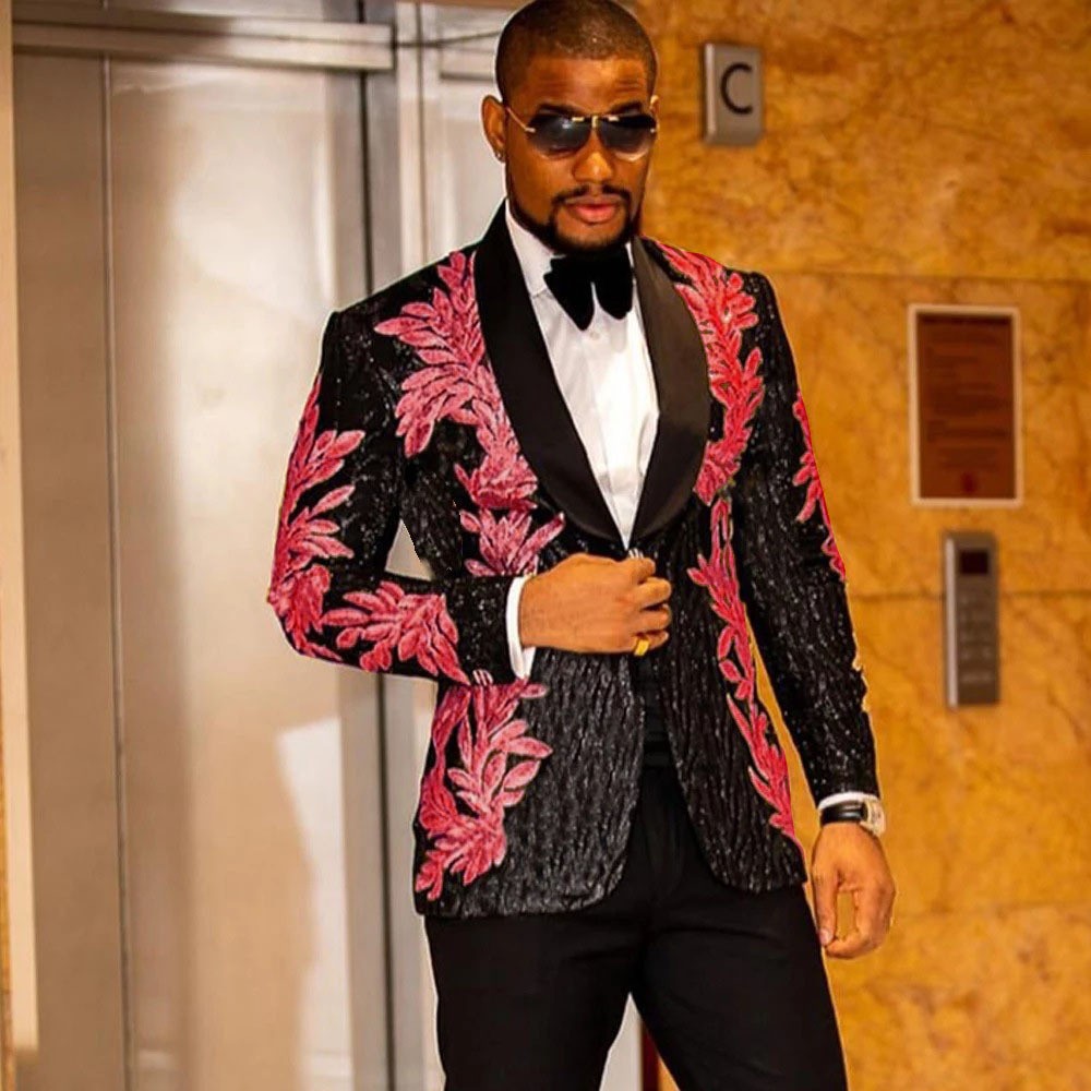 Men's Gold Sequined Appliqué Suit Set Casual High-Quality Two Piece Jacket And Trousers Skinny Board_viptrois.com