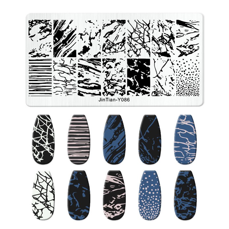 跨境美甲印花板格纹豹纹牛仔纹Nailplate不锈钢指甲复古模板转印|undefined