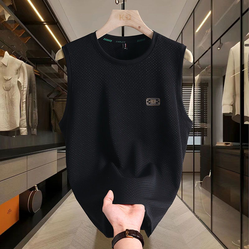 夏の男性の氷の薄いタイプの運動の通気性のベストのゆったりしている肩の袖なしのtシャツの速乾のフィットネス|undefined
