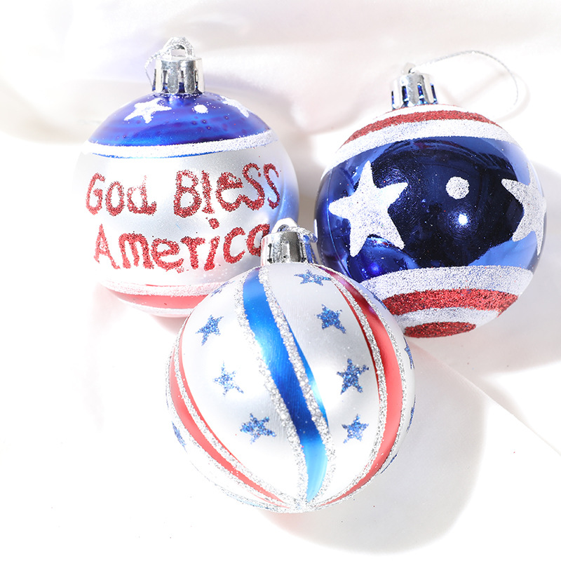 Cross-border wholesale Amazon US station Independence Day decorative props Christmas ball Christmas tree decorations hand-painted ball plastic
