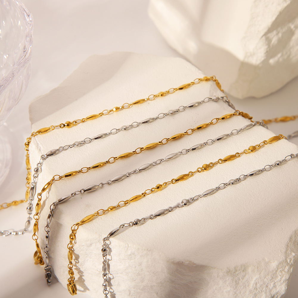 Exclusividad transfronteriza para INS Minimalista Cadena de semillas de melón de 18 quilates Collar de todo fósforo Conjunto de pulsera Fábrica de joyas al por mayor