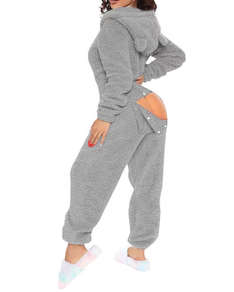 Kuscheliger Fleece Jumpsuit Für Damen Langarm Einteiler Romper_voghion.com