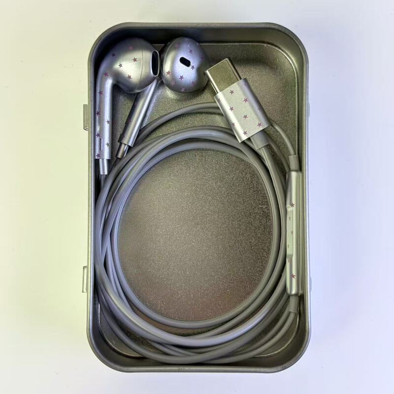 Silver Pink Stars, Galaxy Gray Stars, Polka Dots, Painted Wired Headphones with In-Line Control and Microphone, High-Quality Sound for Listening to Music on Mobile Phones