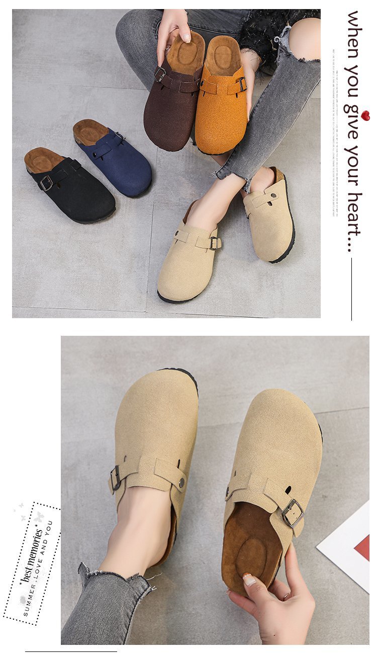 Spring 2021 European and American retro Baotou half-slipper women's cork flat flat large size casual one-step lazy lady's slipper undefined