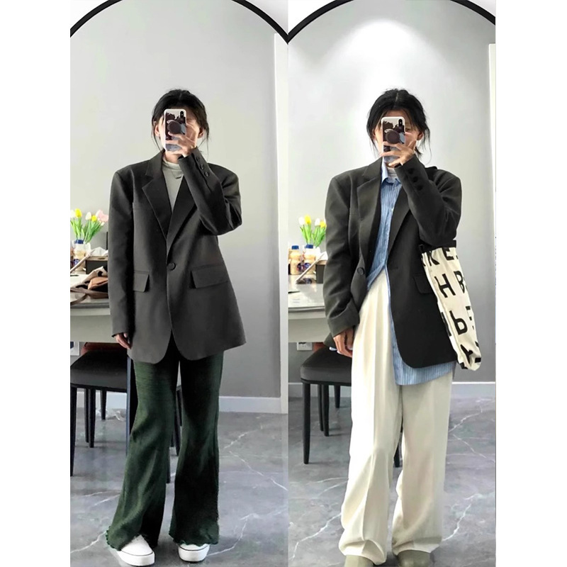 高级感灰色西装外套女秋2025新款韩系宽松休闲气质小西服早秋装|undefined