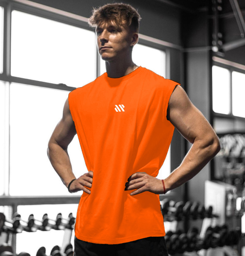 Camiseta de hombro ancho para hombres de verano chaleco de fitness de malla entrenamiento de ropa de fitness relajado chaleco de Maratón de marea de cuello redondo