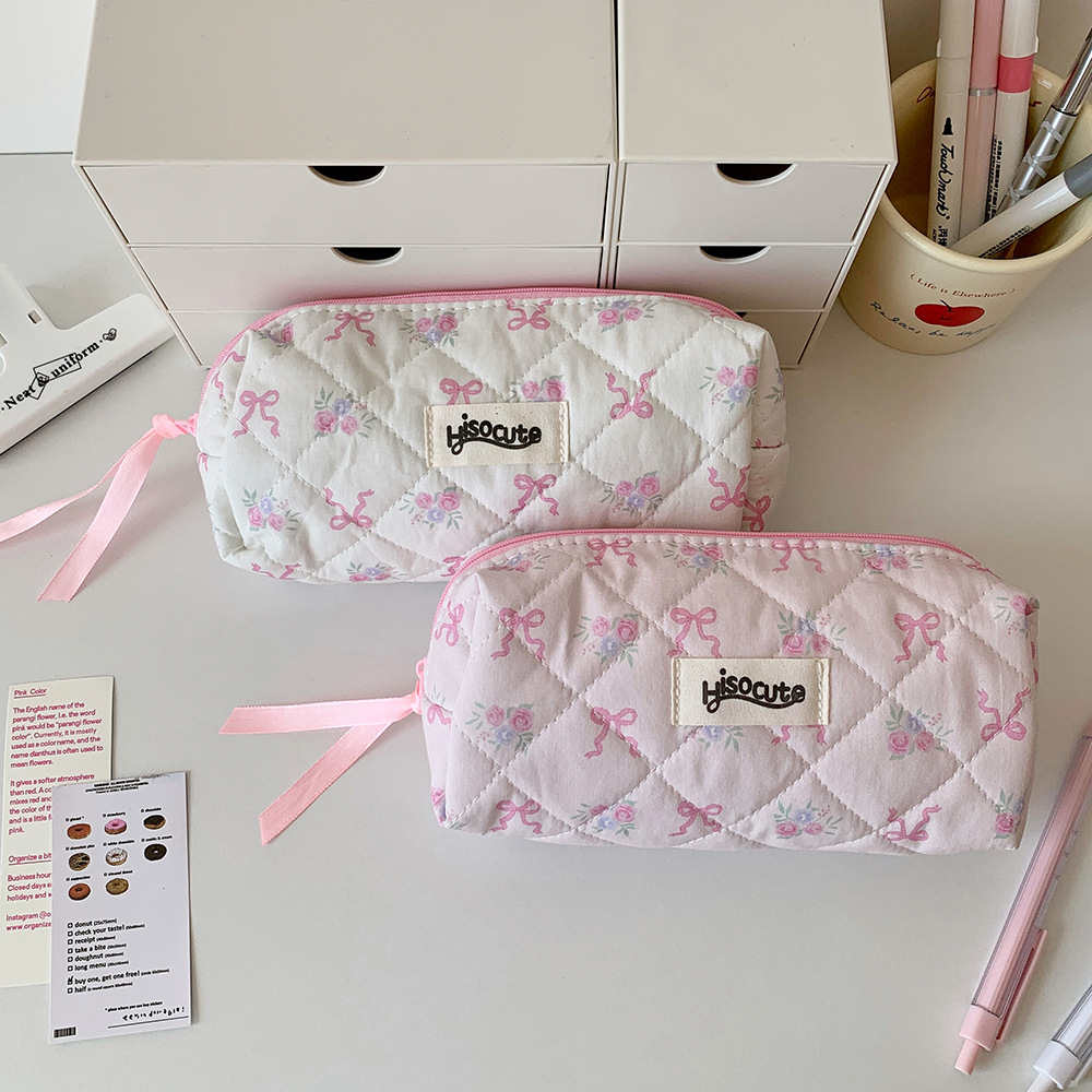 60g Weight Pencil Case Stationery Type 1 Piece Quantity Class, Learning, Graduation Occasion Cotton, Polyester Material Bow Knot Pattern Korean Style Style Bow Knot Cotton Polyester Class Learning Graduation Korean Style Pencil Case 4