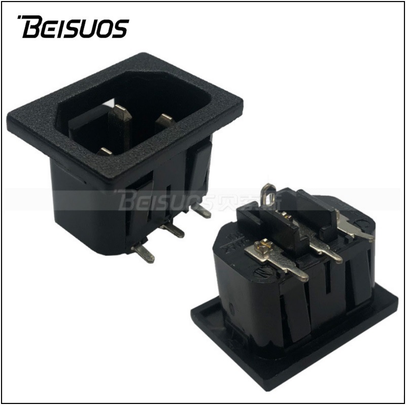 PCB插件脚品字插座90度弯脚电源插座卡式嵌入式三芯适配器电源座