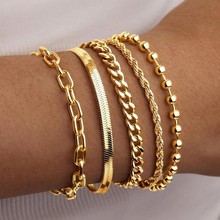 欧美跨境波西米亚极简手饰金属链条女式套装5条多层链条简约手链