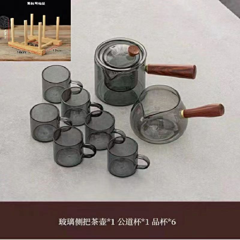 Borosilicato ahumado gris vidrio tetera mango lateral olla mango de madera maciza olla Kung Fu juego de té hogar gran capacidad tetera