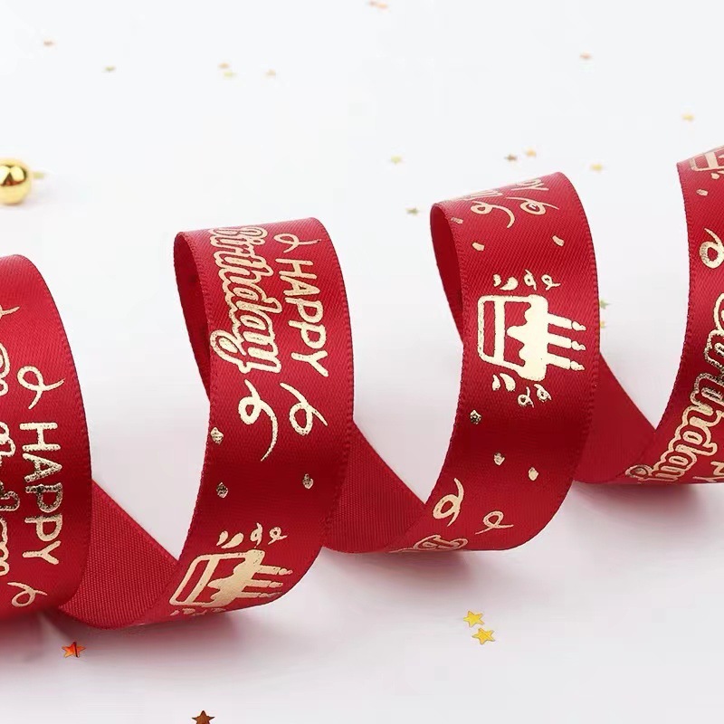 Cinta de 2 cm con estampado 3D de feliz cumpleaños en lámina dorada, en stock, para decoración de pasteles, accesorios de embalaje al por mayor