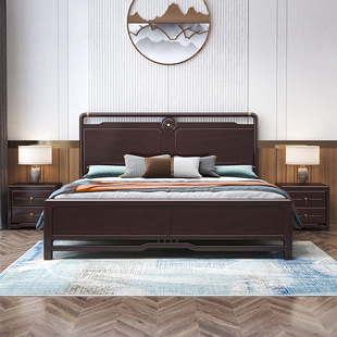 New Chinese-style small and small apartment solid wood bed 1.8-meter wedding bed solid wood back against Chinese style double bed household bedroom air pressure