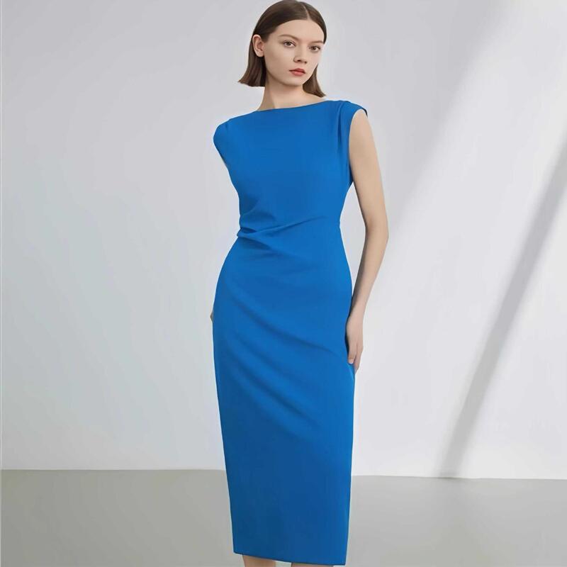 Lang-Style French One-Shoulder Dress with Waist-Cinching and Ruched Design, Elegant Long Dress for Summer 2026, New Women's Formal Dress