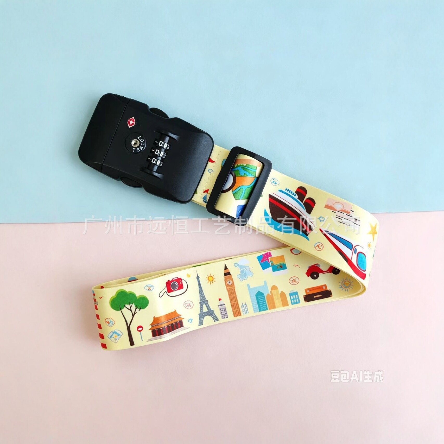 TSA combination lock luggage strap, cartoon pattern thickened nylon suitcase strap, anti-theft fixed strap for checked luggage, multi-functional