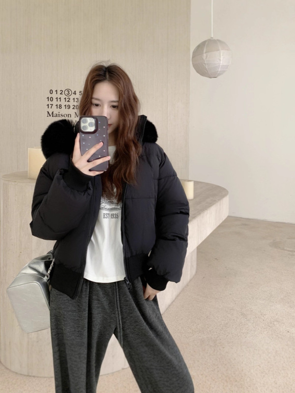 2025冬季新款宽松显瘦毛领连帽短款羽绒棉服女收腰加厚棉衣外套|undefined