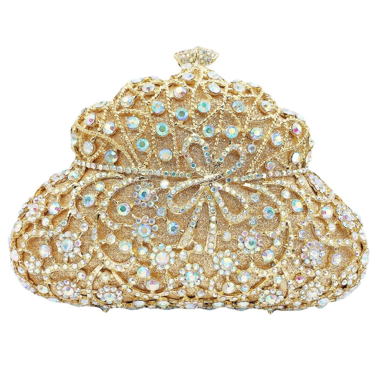 Nuevo paquete de diamantes transfronterizos caja metálica hueca bolsa de mujer bolsa de cristal de diamantes bolsa de banquete embrague