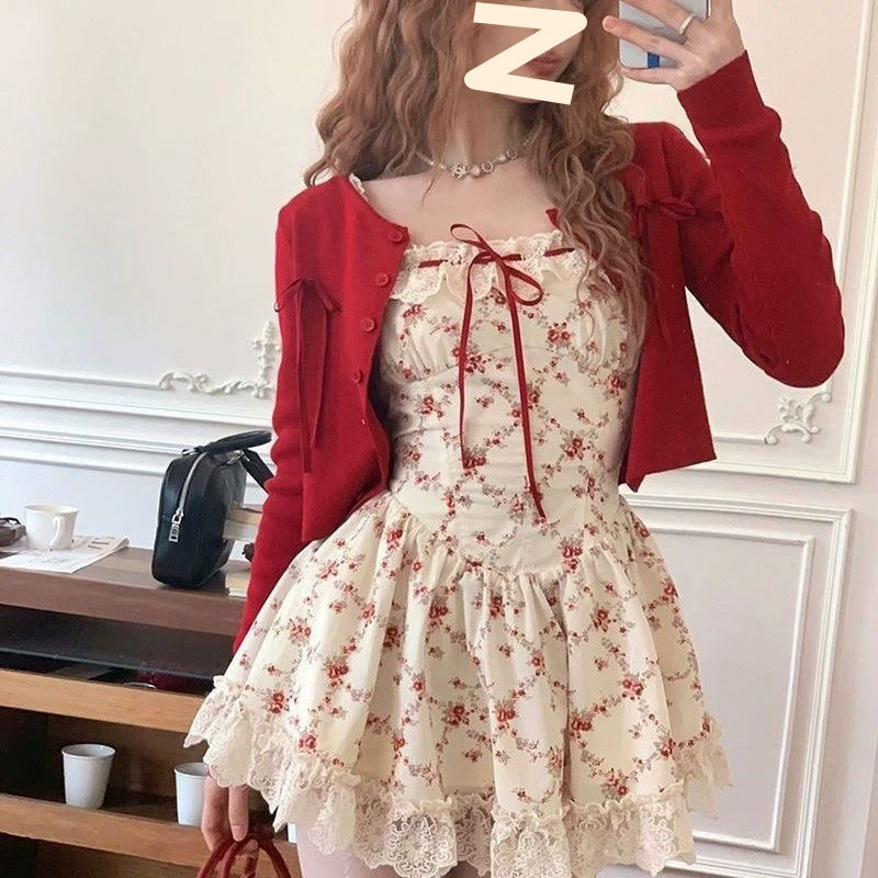 Абрикосовое пасторальное платье с маленьким цветочным французским кружевом на подтяжках, весенне-летняя маленькая куртка, прямые продажи с фабрики, трансграничная бесплатная доставка