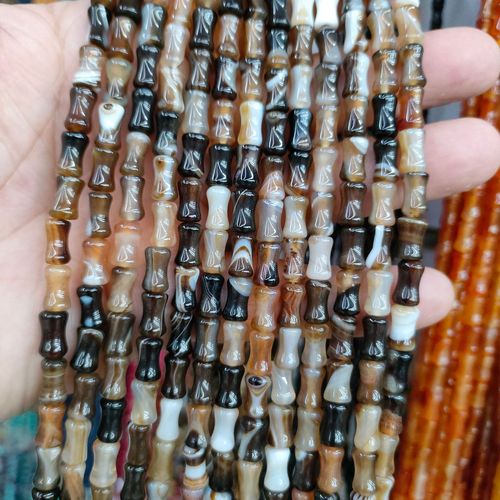 8mm x 12mm Bamboo-Style Loose Beads, Natural Green Dongling Agate, Bamboo Design DIY Jewelry Accessories—Perfect for Bracelets & Necklaces, Featuring Jade-Like Gemstone Beads