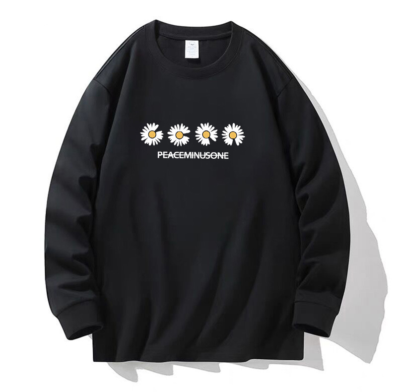 100% algodón pesado de alta calidad 230g de otoño camiseta de manga larga de cuello redondo negro camiseta de base suelta camiseta de mujer