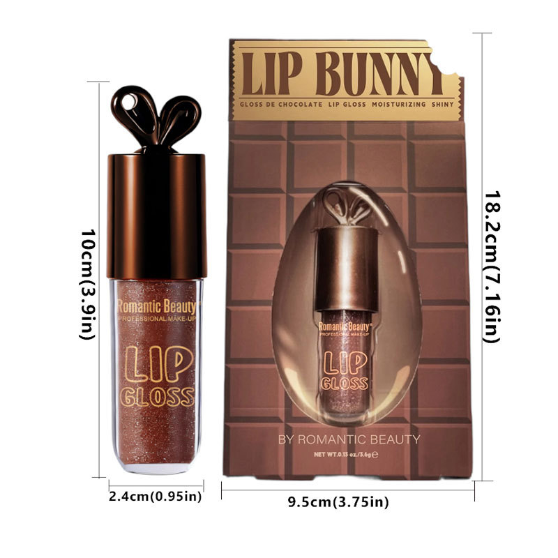 Batalla transfronteriza conejo esmalte labial chocolate brillante brillo labial humectante miel labial perlada fácil de colorear esmalte labial damas