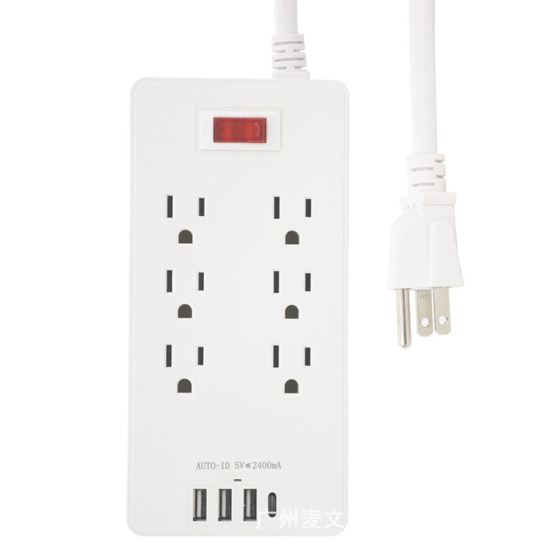 六位美规插线板家用接线排插美式电源插座美式typeC+USB插排排插