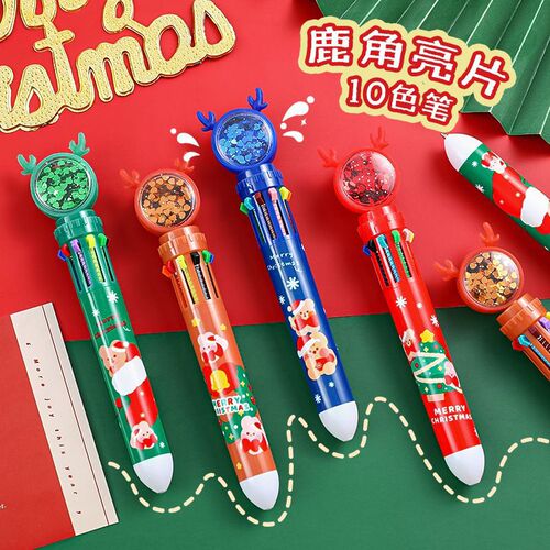 Christmas Cartoon Elk Ten-Color Pen Student Ten-in-One Color Multi-Color Pen Learning Office Account Ballpoint Pen 0.5
