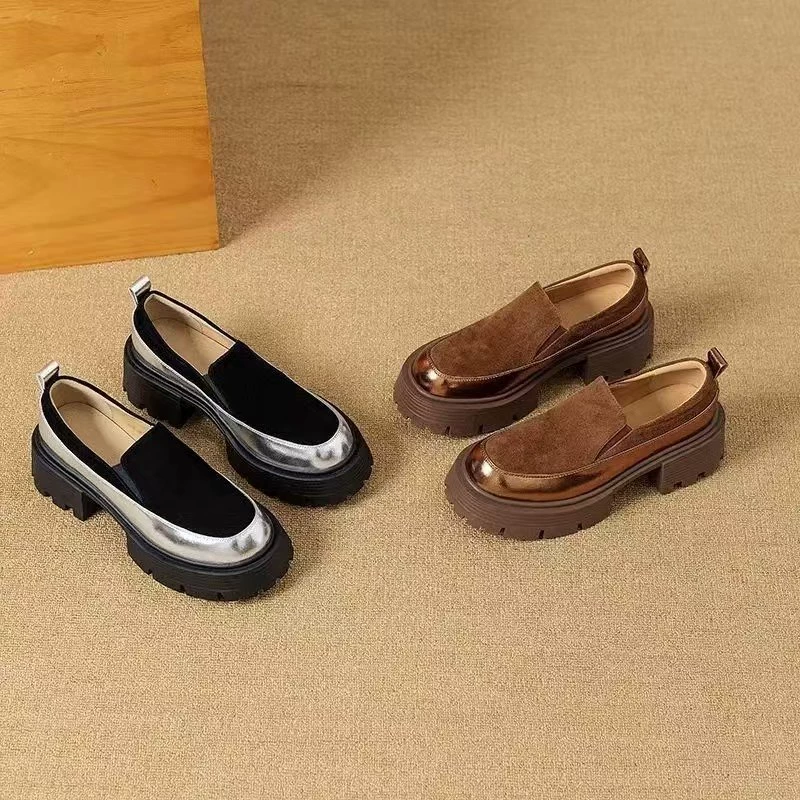 Модные лоферы на массивном каблуке с мягкой подошвой, универсальные кожаные туфли для повседневной носки, летние новинки 2025 года, утолщенная подошва для увеличения роста, плоская подошва.
