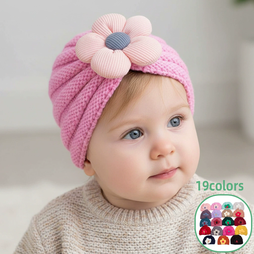 Европейская и американская зимняя новинка: теплая вязаная шапка с цветочным узором для малышей, детская разноцветная милая шерстяная шапка, шапка для девочек