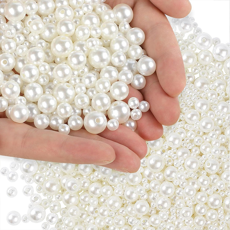 고광택 ABS 모조 진주 3-25MM 비 구멍 직선 구멍 천공 미색 느슨한 구슬 수제 DIY 순수한 흰색 구슬 도매