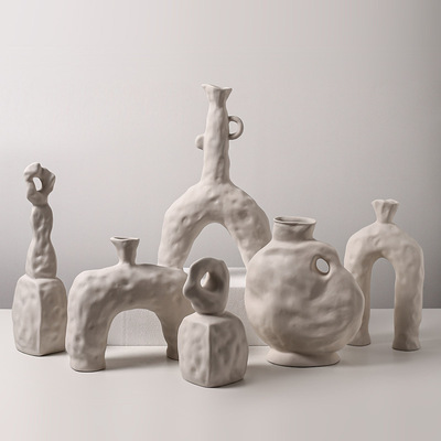 北欧ins素胚陶瓷花瓶摆件干花插花器软陶创意客厅电视柜桌面装饰|ms