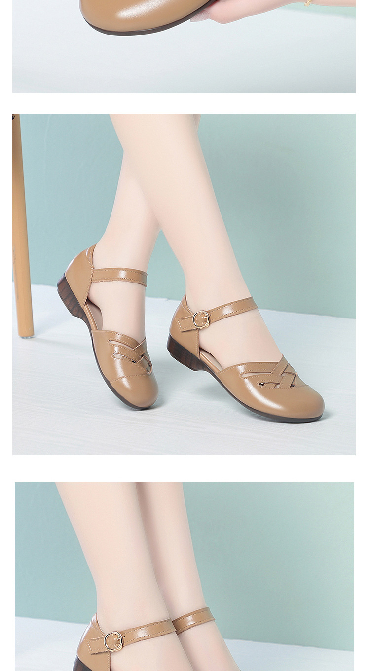 Sandal nữ da thật đế mềm, mũi kín, gót thấp, đế cao su bền bỉ — màu đen chi tiết 13