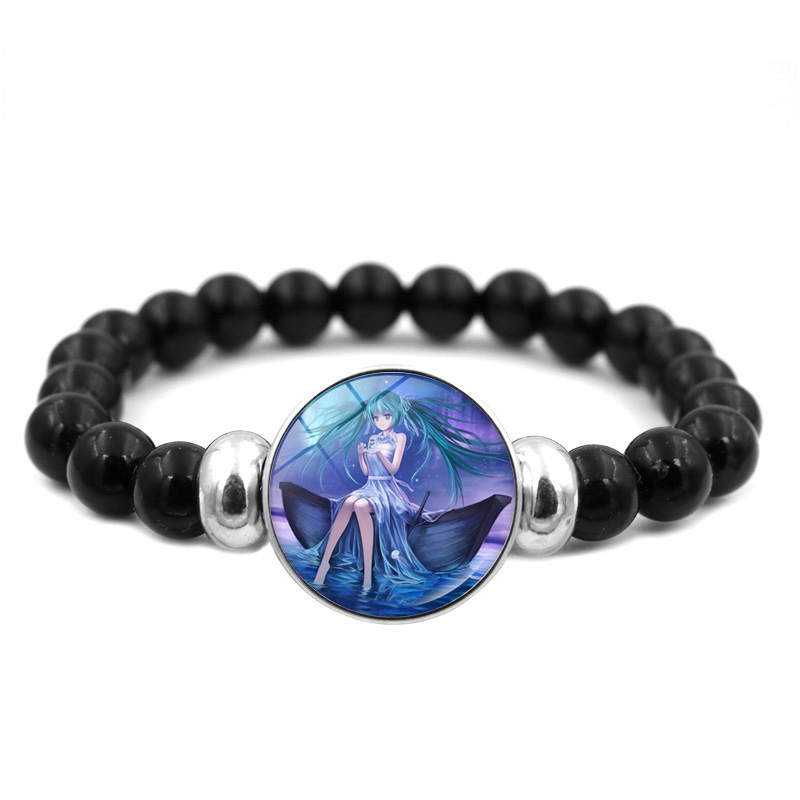 Hatsune Future Bracelet for Men and Women Students All-match Black Elastic Beaded Bracelet Animation Peripheral Secondary Jewelry Hatsune Future Bracelet for Men and Women Students All-match Black Elastic Beaded Bracelet Animation Peripheral Secondary Jewelry