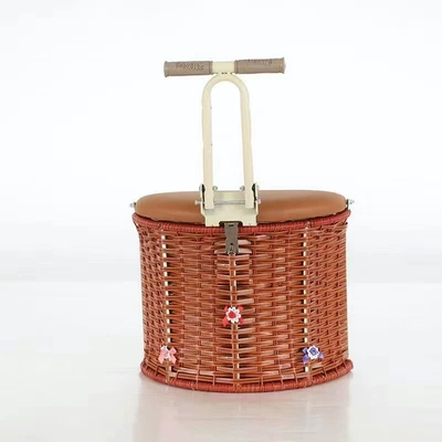 Electric Car Tricycle Baby — Electric car child seat - three-wheel-bamboo-basket-orange-armrest-decorative-flower-color-random