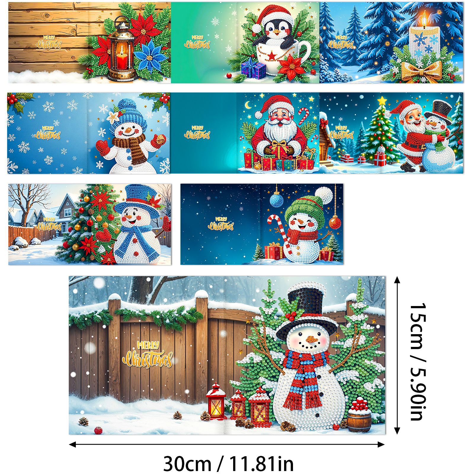 Explosiones transfronterizas de Navidad multiserie de tarjetas de felicitación puntuales hechas a mano 9 conjuntos de sobre de diamante 6 conjuntos de dibujos animados