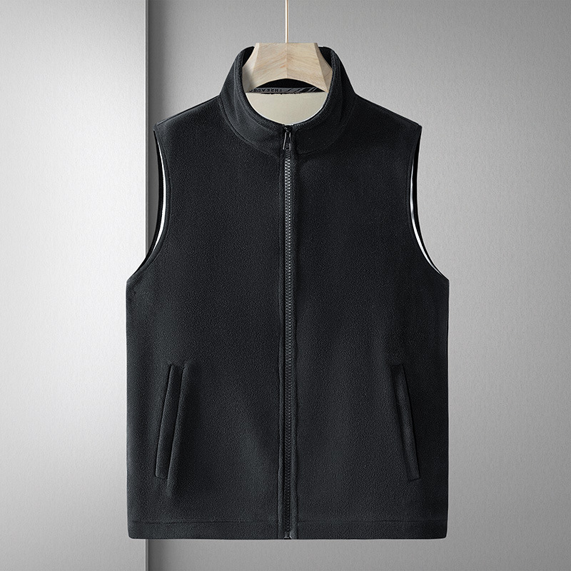 M--8XL stand collar fleece-lined vest men's autumn and winter slim-fit polar fleece warm sleeveless fleece-lined thick solid color jacket