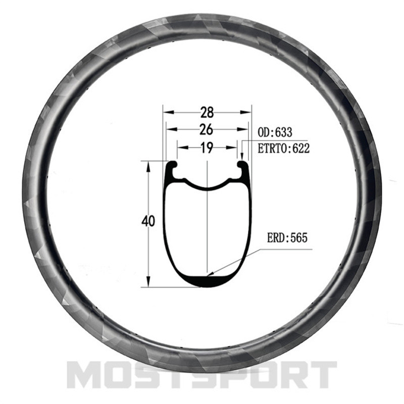 700C Road Carbon Fiber Rim 40mm High Opening Vacuum Compatible 26mm Wide Rim Brake Disc Brake Compatible Customization 700C Road Carbon Fiber Rim 40mm High Opening Vacuum Compatible 26mm Wide Rim Brake Disc Brake Compatible Customization