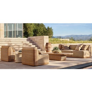 Villa Courtyard Outdoor Leisure Teak Sofa Outdoor Open-Air Waterproof Sun Protection Corner Hotel B&B Furniture Combination
