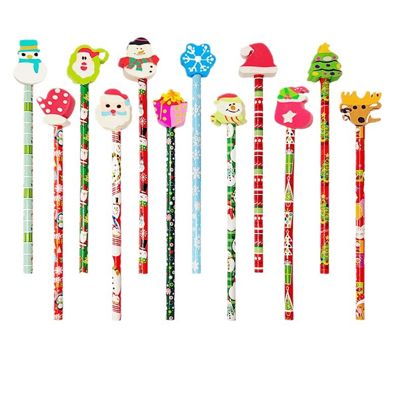 Navidad lápiz pintura dibujos animados borrador estudiante escritura HB lápiz niños papelería boceto pluma fábrica al por mayor