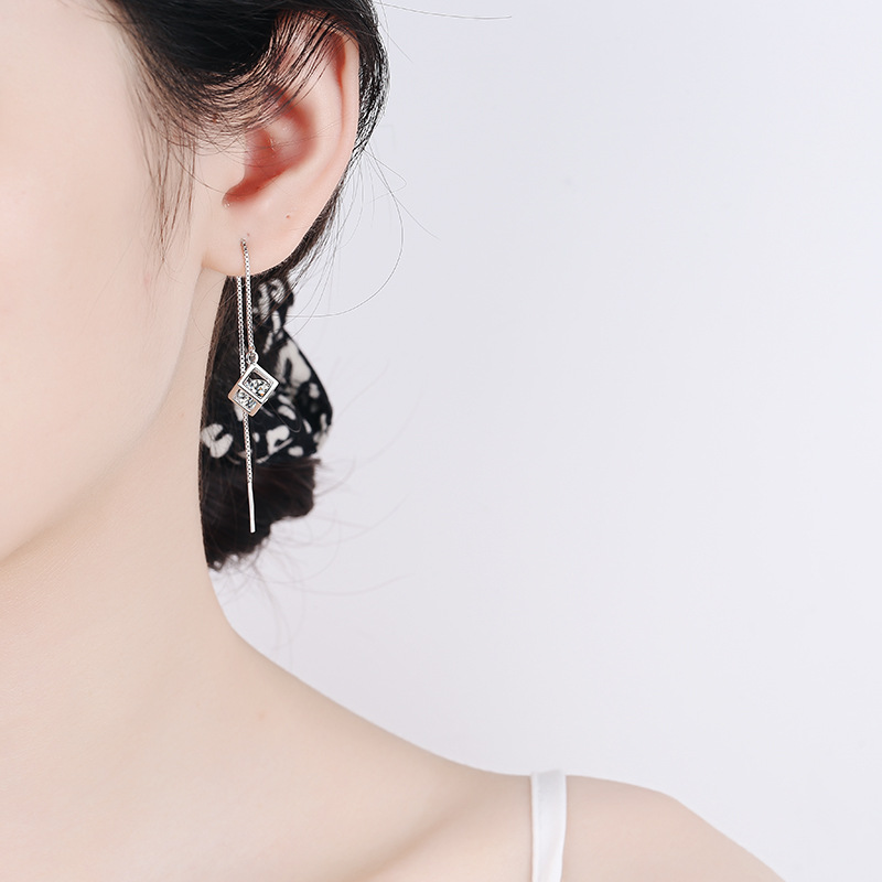Pendientes de botón de moissanite para mujer cubo de amor con borla_voghion.com