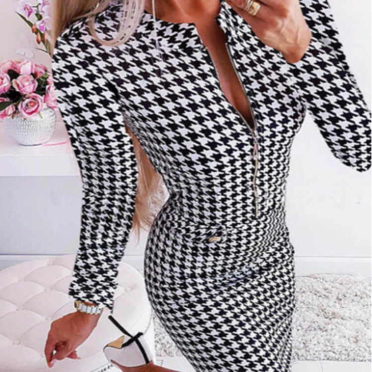 2021 трансграничное AliExpress Лидер продаж Горячий стиль платье в ломаную клетку Юбка с длинным рукавом