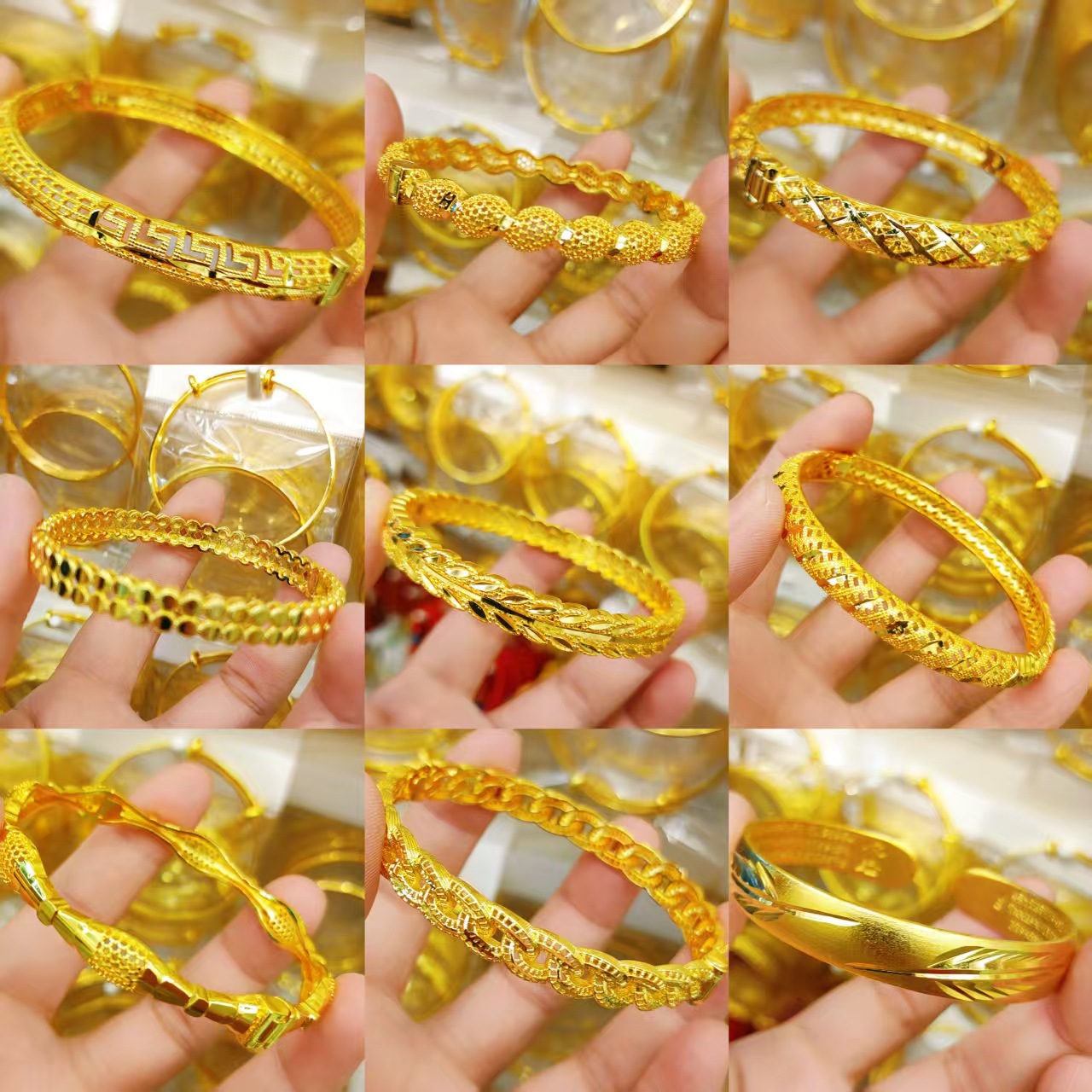 Brazaletes transfronterizos de cobre abierto imitación de oro chapado en 24 quilates de moda europea y americana joyería nigeriana joyería de oro de arena
