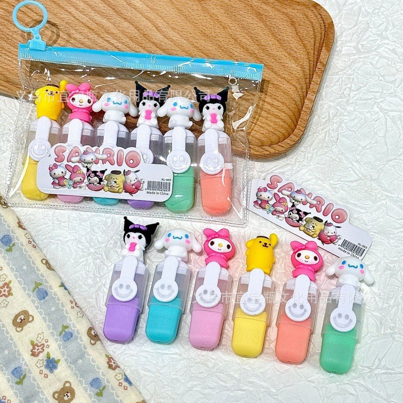 Mini bolsa de dibujos animados resaltador ins de marcado clave de alto valor 6 color juego de bricolaje lindo bolígrafo de color de graffiti